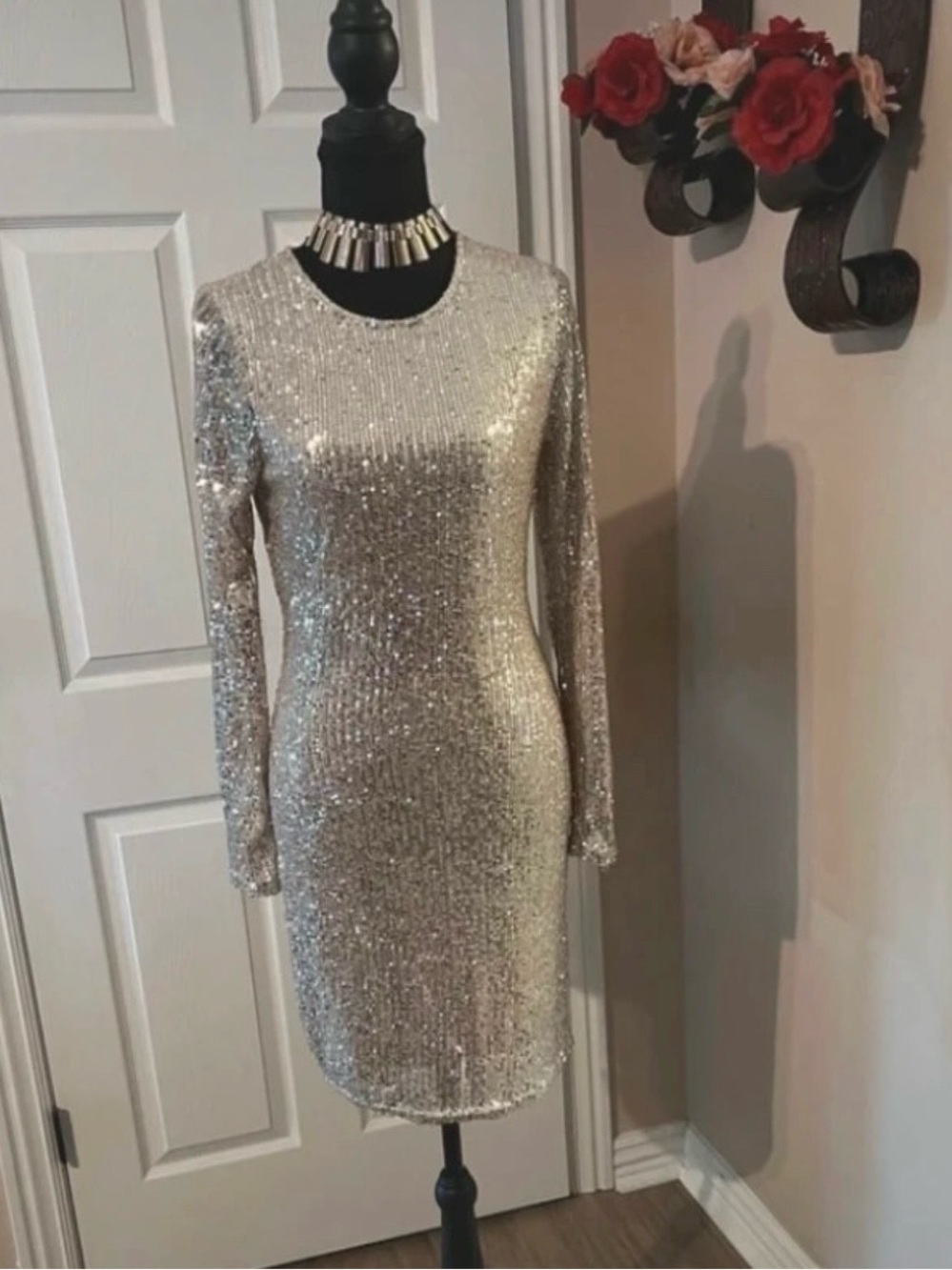 Fashion Nova Silver Sequin Mini Dress